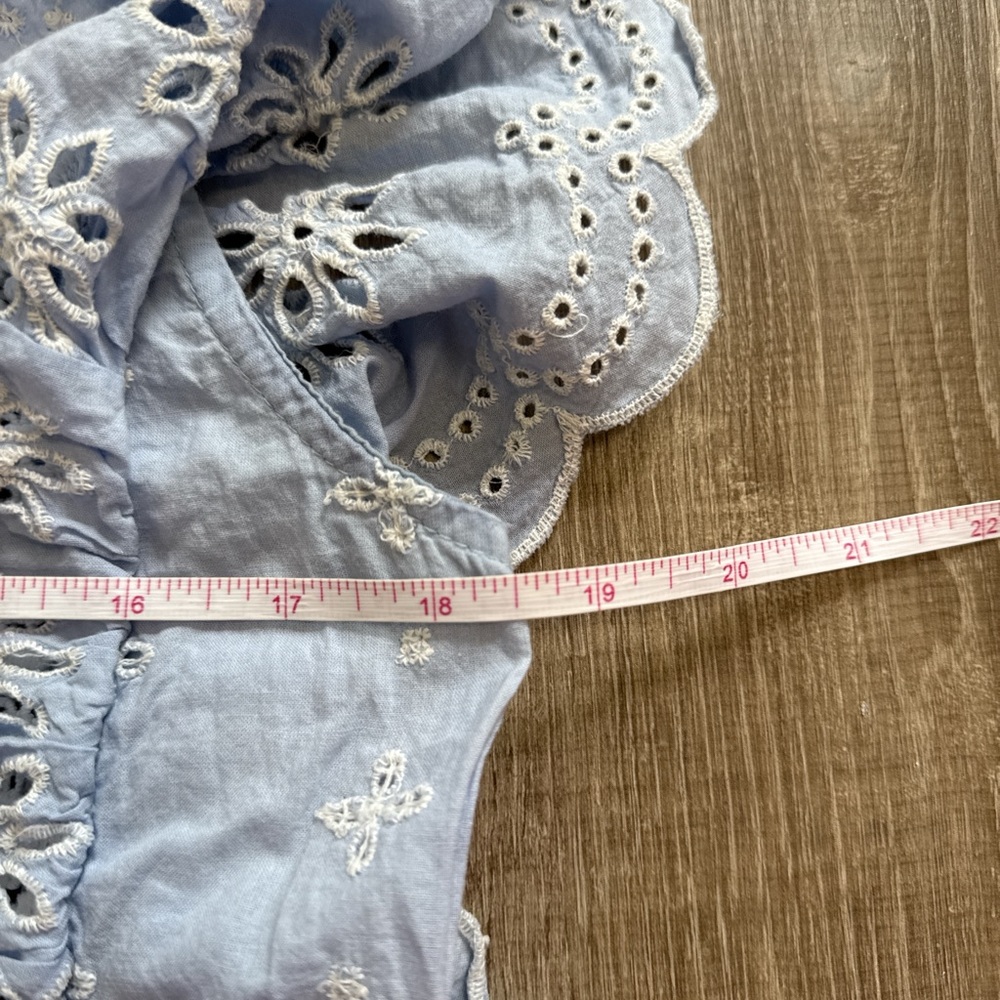 Jennifer & Grace 100% Cotton Eyelet Lace Trim Light Blue Babydoll Blouse Size M - Picture 10 of 12